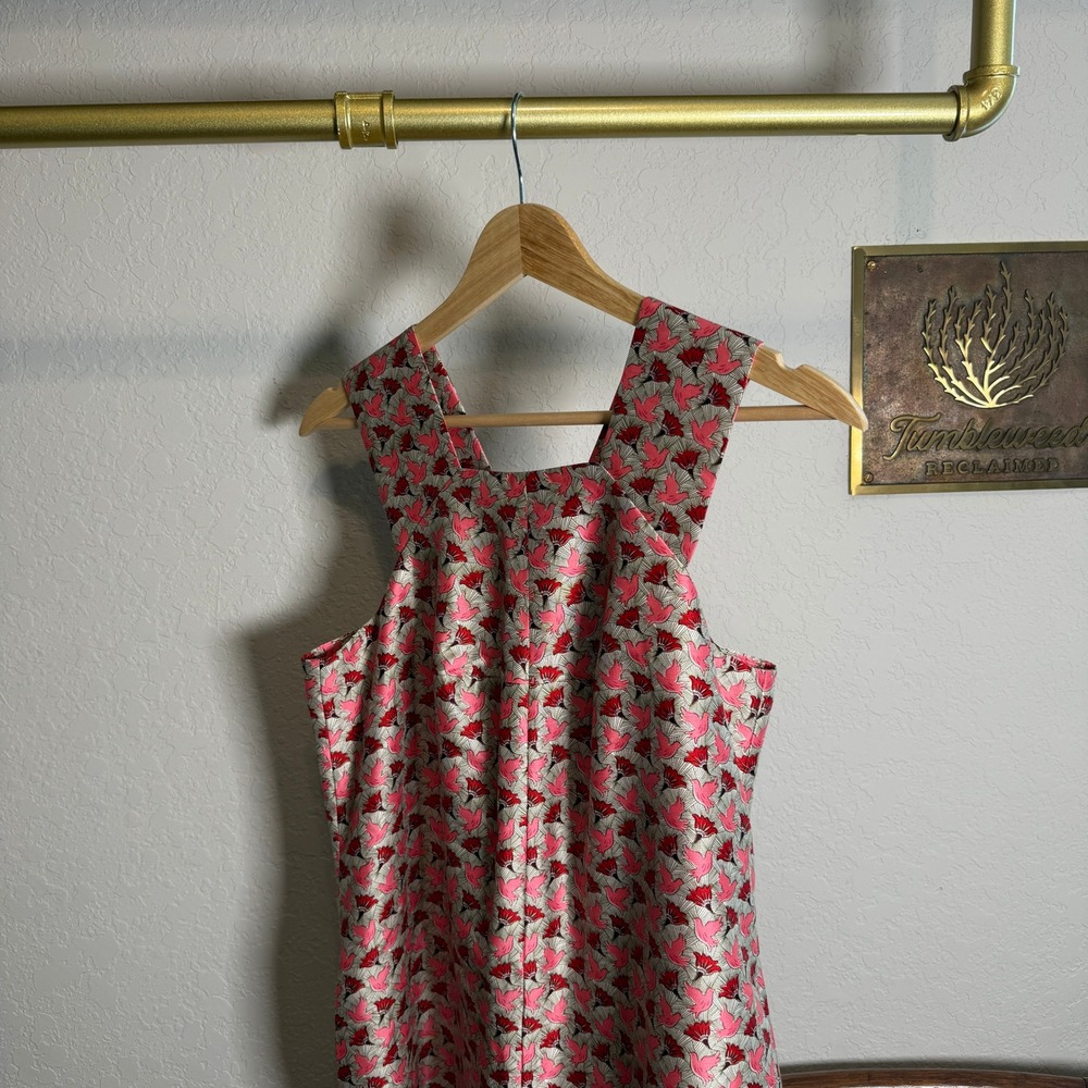 Tory Burch Pink Red Bird Floral 100% Silk Shift Dress Size 4 12151415 Sleeveless - Picture 8 of 10